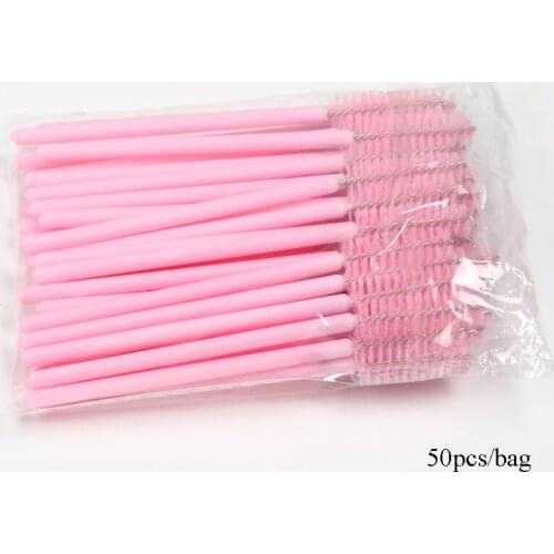 50pcs/bag Black Single Sided Microfiber Disposable Eyelash Cleaning Brush Straight Spiral Lash Extension Brow Makeup Tools