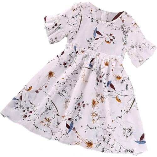 Girl Dress Flounce Hemline Back Zipper Sweat-absorbing Back Zipper Floral Print Summer Dress for Girls
