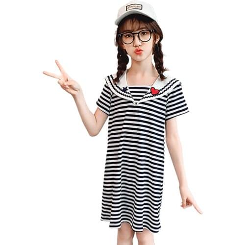 Teenage Girl Dresses Striped Girls' Dresses Heart Pattern Kids Dress Summer Costumes For Girls 6 8 10 12 14
