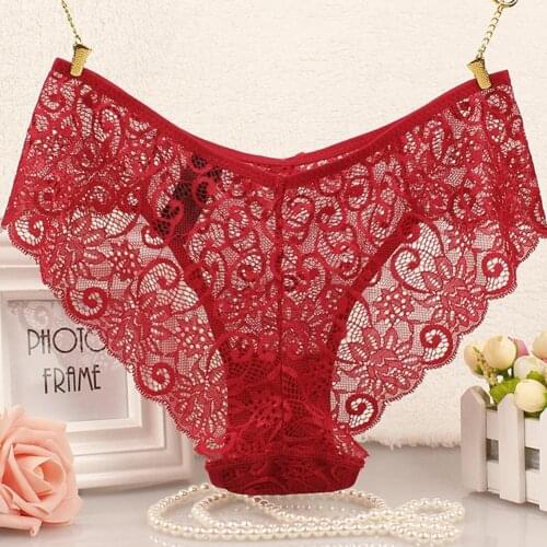 Sexy Panties Women Solid Color Lace Floral Perspective Erotic Panties Briefs Underwear Fashion Low Waist Intimates Underpants