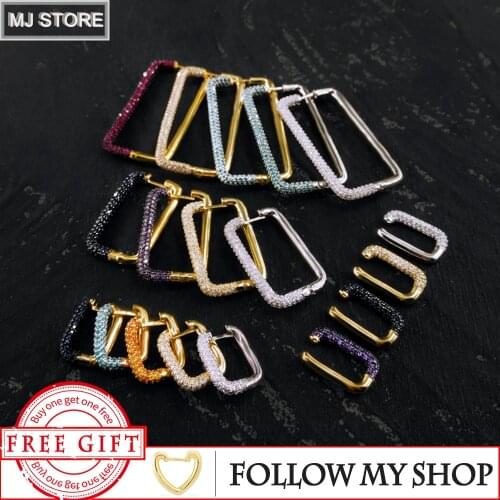 925 Sterling Silver Earring For Women Full Zircon Earring Luxury Brand Monaco Jewelry Single Square Geometric Crystal Earring
