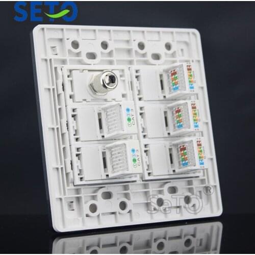 SeTo 120 Type One TV + Three RJ45 Cat5e Network + Dual RJ11 Cat3 Tel Socket Panel Outlet Wall Plate Keystone Faceplate