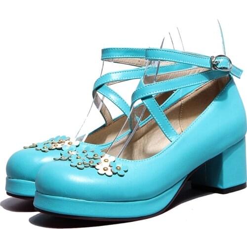 Spring Autumn Women Platform Lolita Shoes Girls Students Leather Mary Jane Shoes Japanese Cosplay Fashion Flora High Heel 5.5cm