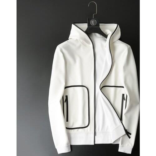 White Hooded Men Luxury Solid Color Zipper Sweatshirt Male Autumn And Winter Slim Mens Hoodies Plus Size 5XL