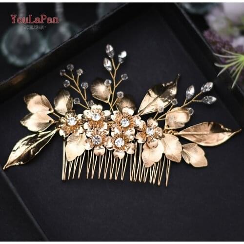 TOPQUEEN HP297 Luxury Diamond Headband Bridal Hair Pins Gold Bridal Tiaras for Women Hair Jewelry Newest Design Bridal Comb