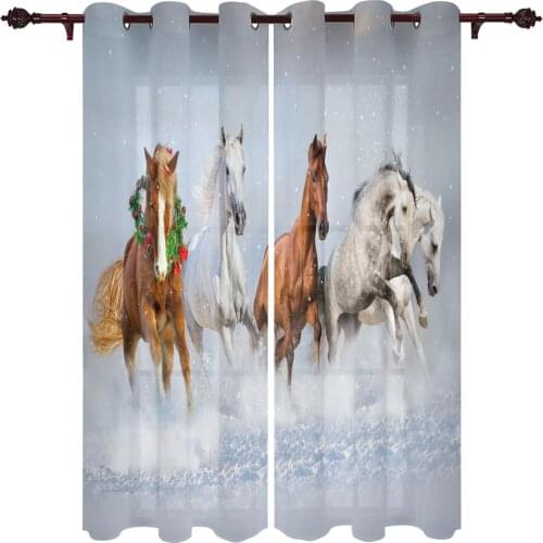 Horse Running Snowfield Kitchen Curtain Kids Bedroom Living Room Balcony French Windows Curtain Fabric Pergola Bathroom