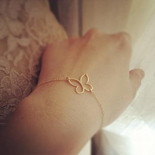 Cut Outline Womens Butterfly Bracelet Open Butterfly Wing Pendant Bracelets For Women Simple Animal Insect Bracelets