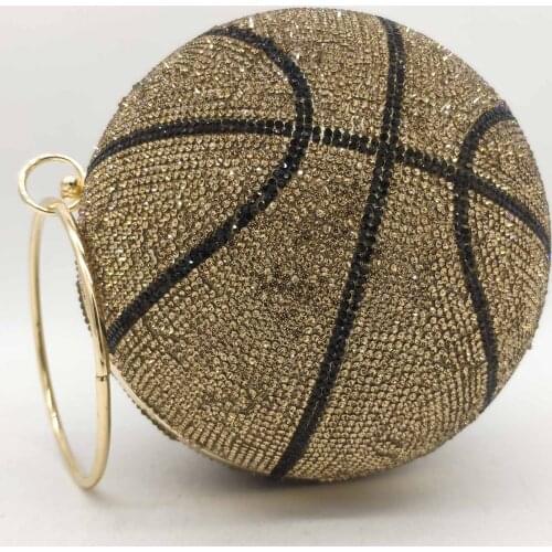 Boutique De FGG Round Ball Gold Clutch Purses for Women Basketball Evening Bags Rhinestone Handbags Ladies Party Dinner Bag