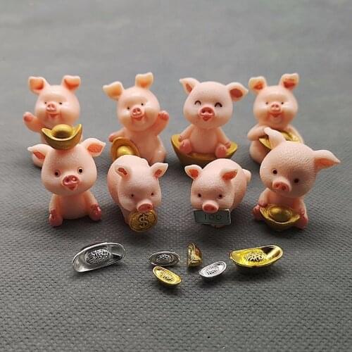 Golden Ingot Wealth Pig Souvenirs Miniature Animal Figurine Resin Craft Mini Garden Decor Home Decoration Accessories Modern