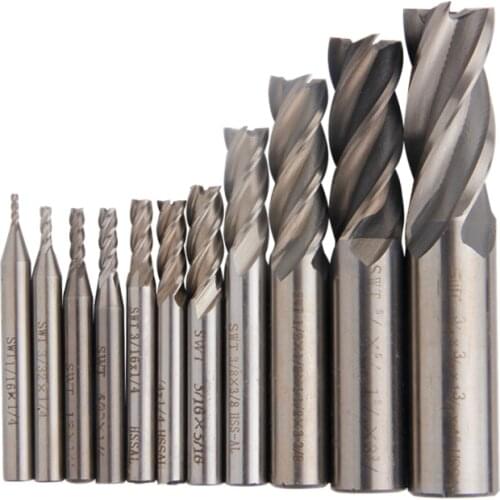 11pcs Milling Cutter Inch 1/16"-3/4" Router Bit Carbide CNC Mill 4 Blades Metal Cutter Bits