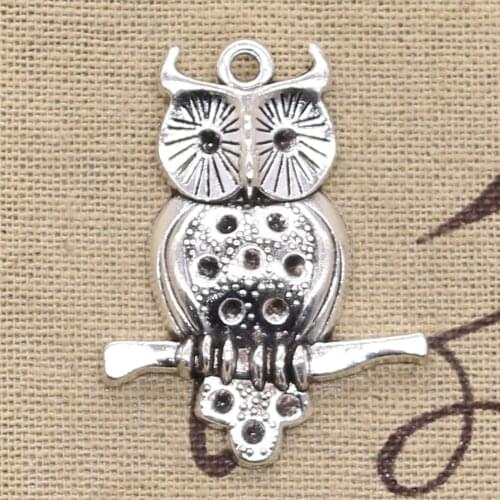 6pcs Charms Owl Standing Branch 40x31mm Antique Silver Color Plated Pendants Making DIY Handmade Tibetan Silver Color Jewelry