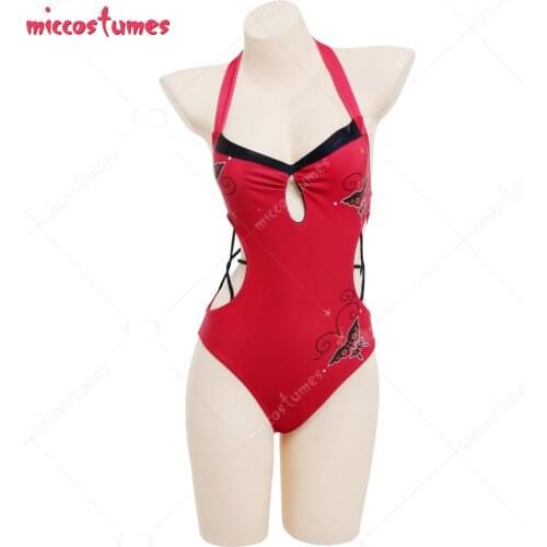 Ada Wong Halter One-Piece Zentai Bodysuit Swimming Suit Bathing Suit Beach Swimsuit Outfit Cosplay Costume