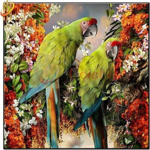 Parrot in a sea of flowers Diamond Painting Diamond Embroidery animal Rhinestone Mosaic Picture by numbers hobby gift custom