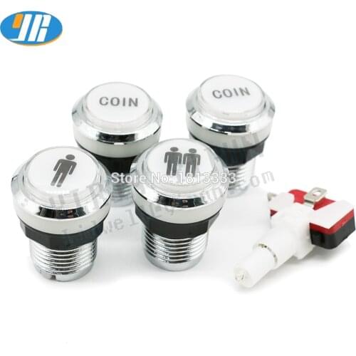 Arcade Buttons Chrome Silver Plated 5V / 12V LED Illuminated Push Button 1P / 2P Player Start Buttons / 2x Coin Buttons