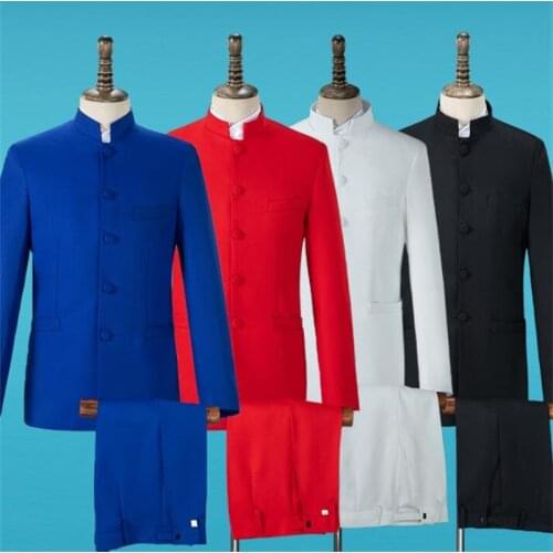Blazer men Chinese tunic suit set pants stand collar mens wedding suits costume singer star style stage cloth formal dress B375