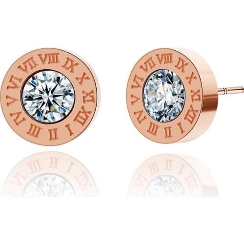 BLINLA Fashion Classic Vintage Round Stud Earrings for Women Stainless Steel Rose Gold Silver Color Crystal Party Earing Jewelry