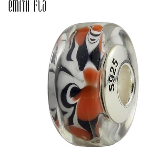 925 Sterling Silver Large Hole colorful Murano Glass Beads European Charm Beads Fit Brand Bracelet Round Beads Jewelry