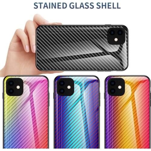 For Apple iphone 11 Case Hard Tempered glass Gradient carbon fiber protect back cover case for iphone 11 Pro Max iphone11 11pro