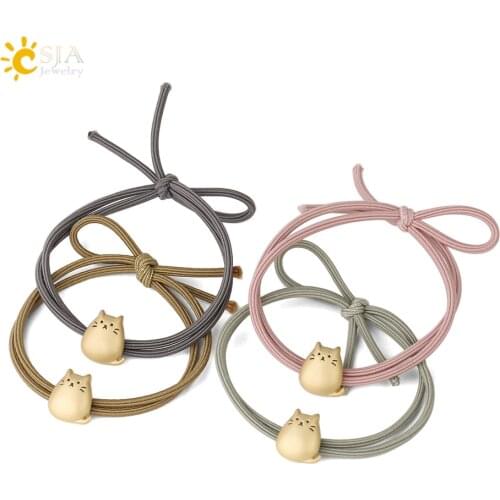 CSJA Korean High Elastic Double Layer Headwear Rubber Band Cute Lucky Cat Hair Accessories for Girls Women Simple Hair Ring G331