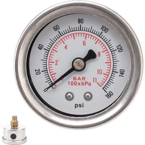 High Quality Fuel Pressure Gauge Liquid 0-160 psi Oil Press Gauge Fuel Gauge White Face Universal 1/8 NPT