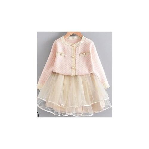 Imcute Childrens clothing girls dress new fashion knitted elegant sweater dress layered mesh girls autumn cute