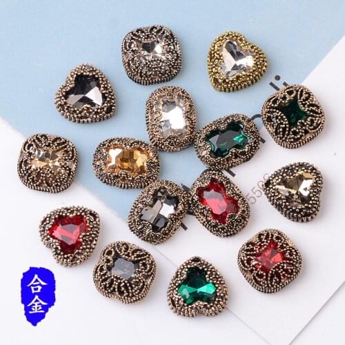 DIY Handmade Jewelry Making Wholesale 10pcs Anti-Gold color New Alloy Material Crystal Heart/Square/Rectangle charm