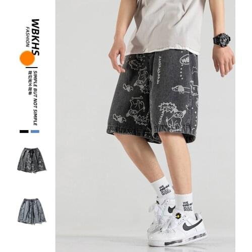 2021 Summer Men Knee Length Jeans Loose-Fitting Straight Leg Casual Denim Shorts