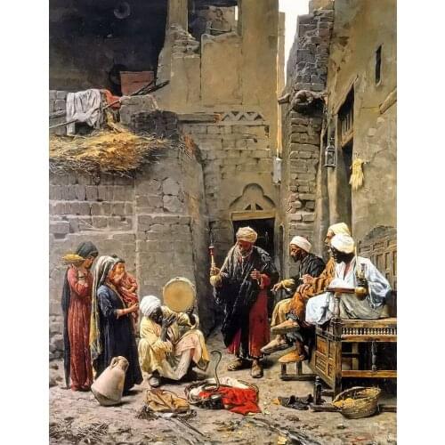Oil painting paul joanovitch - the snake charmer arabs people in the street art