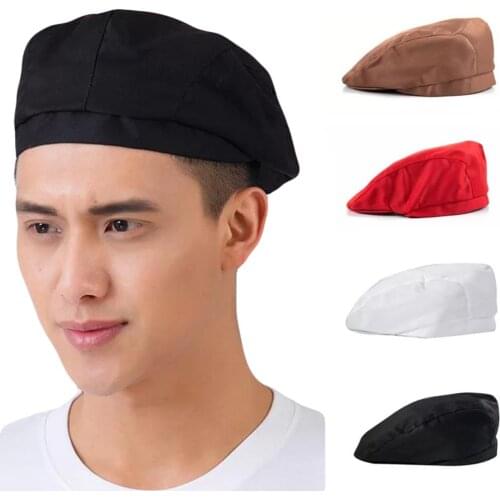 Durable Strip Grid Print Unisex Beret Hat Chef Catering Cook Baker Waiter Skull Cap