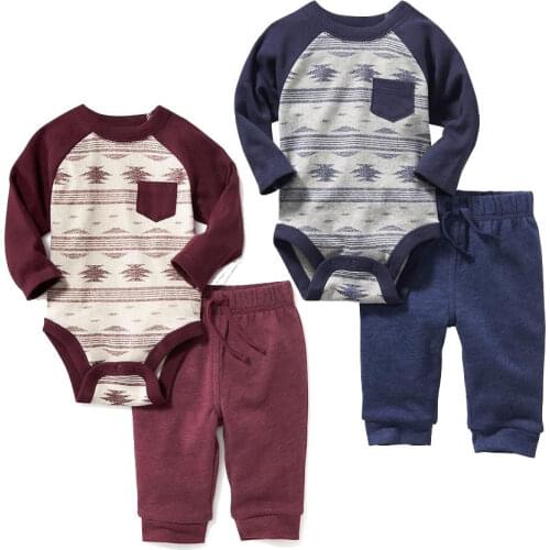 Newborn kid Baby Boy Girl Clothes Set Christmas Patchwork Bodysuit Tops+Pants 2pcs Children Outfit Sets