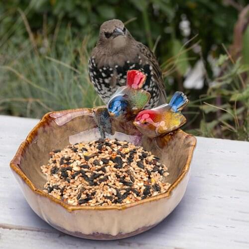 Bird Feeder Ceramic Bird Feeder Tray Garden Landscaping Basin Creative Household Garden Decor for Birds Parrot Pigeons