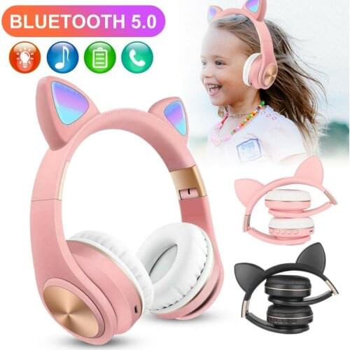 Cat Ear LED Headphones With LED Flashing Glowing Light Headset Gaming Earphones For PC Computer And Mobile Phone