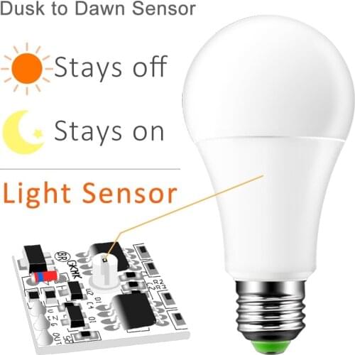 LED Sensor Bulb E27 12W Dusk to Dawn Smart Lamp Bulb AC85V-265V Day Night Light Auto On/Off For Stair Hallway Pathway Lights