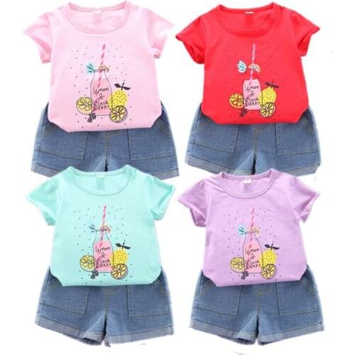 Summer Infant Baby Girls Clothes Sets Kids Short sleeve Tank Top +Denim shorts 2PCS For Girl Clothing Suit Casual Floral Outfits