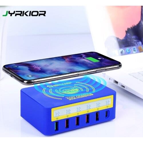 MECHANIC LCD Digital Display Fast Charger 8 Port USB Charging Dock QC 3.0 with 10W Wireless Charger For Mobile Phone Tablet etc