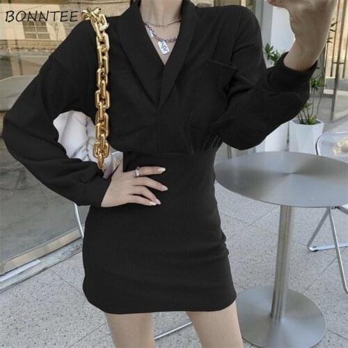 Dresses Women Mini Abdomen Slim High Waist Korean Version Solid Elegant Fashion Minimalist Autumn Streetwear Feminino Vestidos