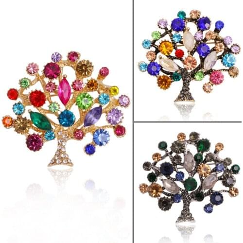 Fashion Colorful Crystal Life Tree Brooch Rhinestone Lapel Pin Elegant Female Luxulry Jewelry Brooches for Women Accessories