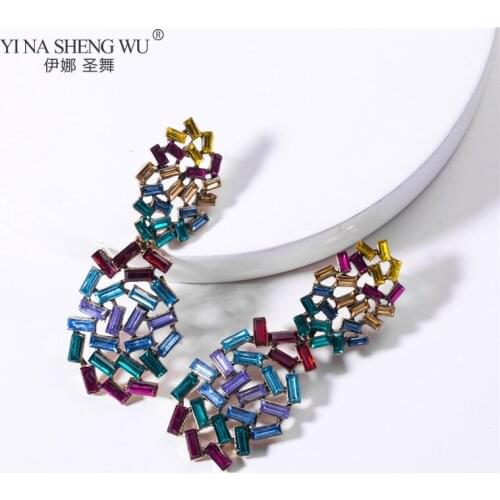 Fashion Colorful Crystal Long Earrings High-grade Trend geometry Rhinestone Drop Punk Earring New Jewelry Accessories For Women