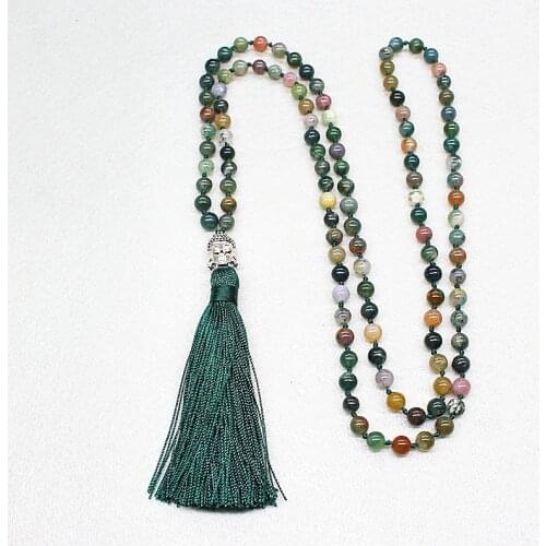 6mm Natural Indian Agates Onyx Beads Mens Tassel Necklace For Women Healing 108 Mala Prayer Meditation Necklace Buddhist Jewelry