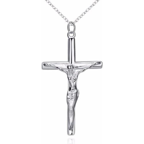 Classic retro silver plated mens accessories long cross Jesus Silver Pendant