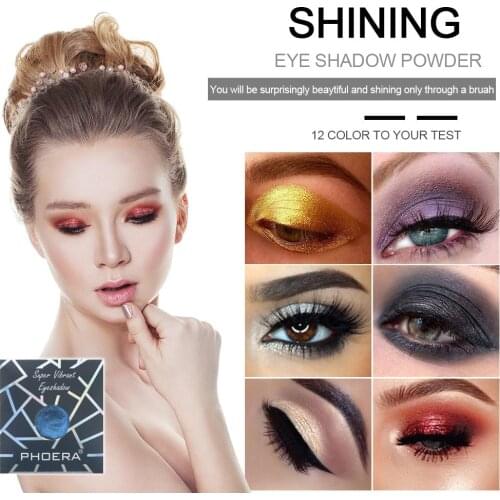PHOERA 12Colors Eyeshadow Flicker Pearlescent Eye Shadow Monochrome Diamond Shimmer Eyeshadow Powder Gold Rose Silver Eye Makeup