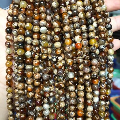 Natural Stone Brown Fire Dragon Agates Beads Round Loose Spacer Bead For Jewelry Making DIY Bracelet Necklace 15Inches 6/8/10mm