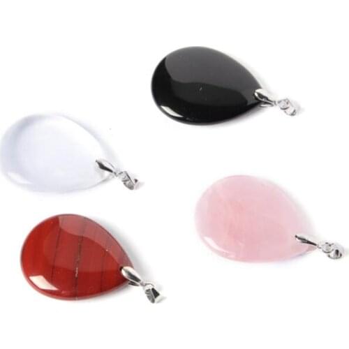 Natural Stone Water Drop Shape Agates Rose Quartzs Yellow Jades Green Aventurine Necklace Pendant Women Jewelry Gift 25x30mm