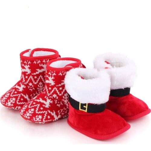 Newborn Infan Baby Boys Girls Christmas Boots Lovely Plush Ankle Boots Snowflake Santa Design Winter Warm Anti-Slip Shoes