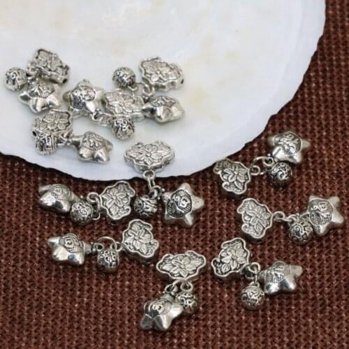 Wholesale 10pcs antique Tibet silver plated flower stars ball shape accessories spacers beads high grade jewelry making B2539
