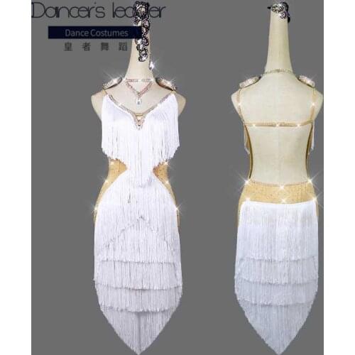 Latin Dance Dress Competition Dresses Costumes Skirt Performing Rhinestones Adult Customize Children Tassel dress Various color