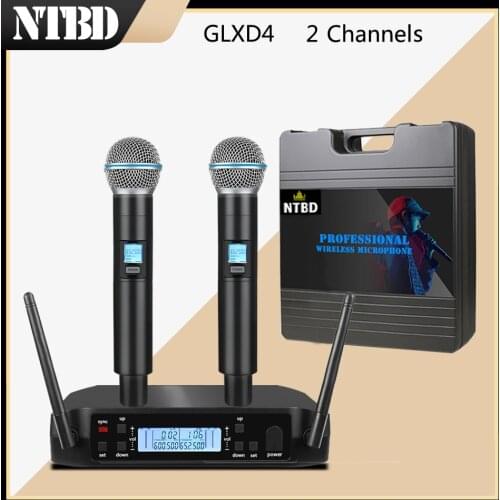 NTBD Stage Performance Home KTV Party Show Rap GLXD4 Professional Dual Wireless Microphone System Dynamic 2 Channel 2 Handheld
