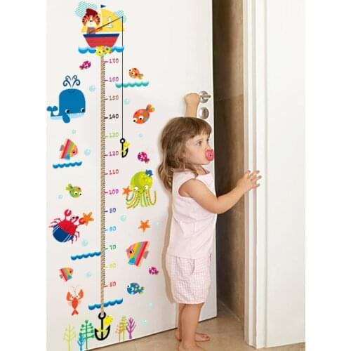 Cute Children Kid Height Measurement Growth Chart Wall Sticker Cartoon Fish Animal hot Xmas New Year Gift