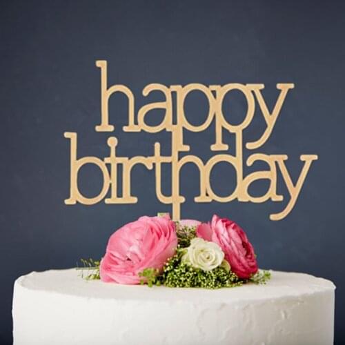 Mixed Style Wood Happy Birthday Cake Topper for Birthday Party Decoration Supplies Mirror Gold Cake Topper Cake Decorating