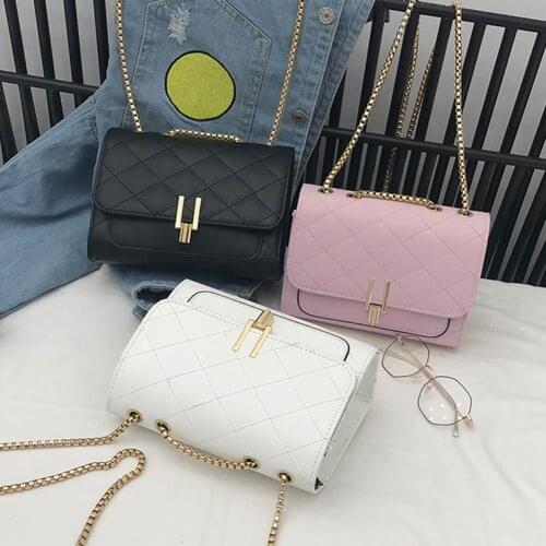 Fashion Lattice Pattern Messenger Bag Women PU Leather Small Square Chain Casual Travel Shoulder Handbag